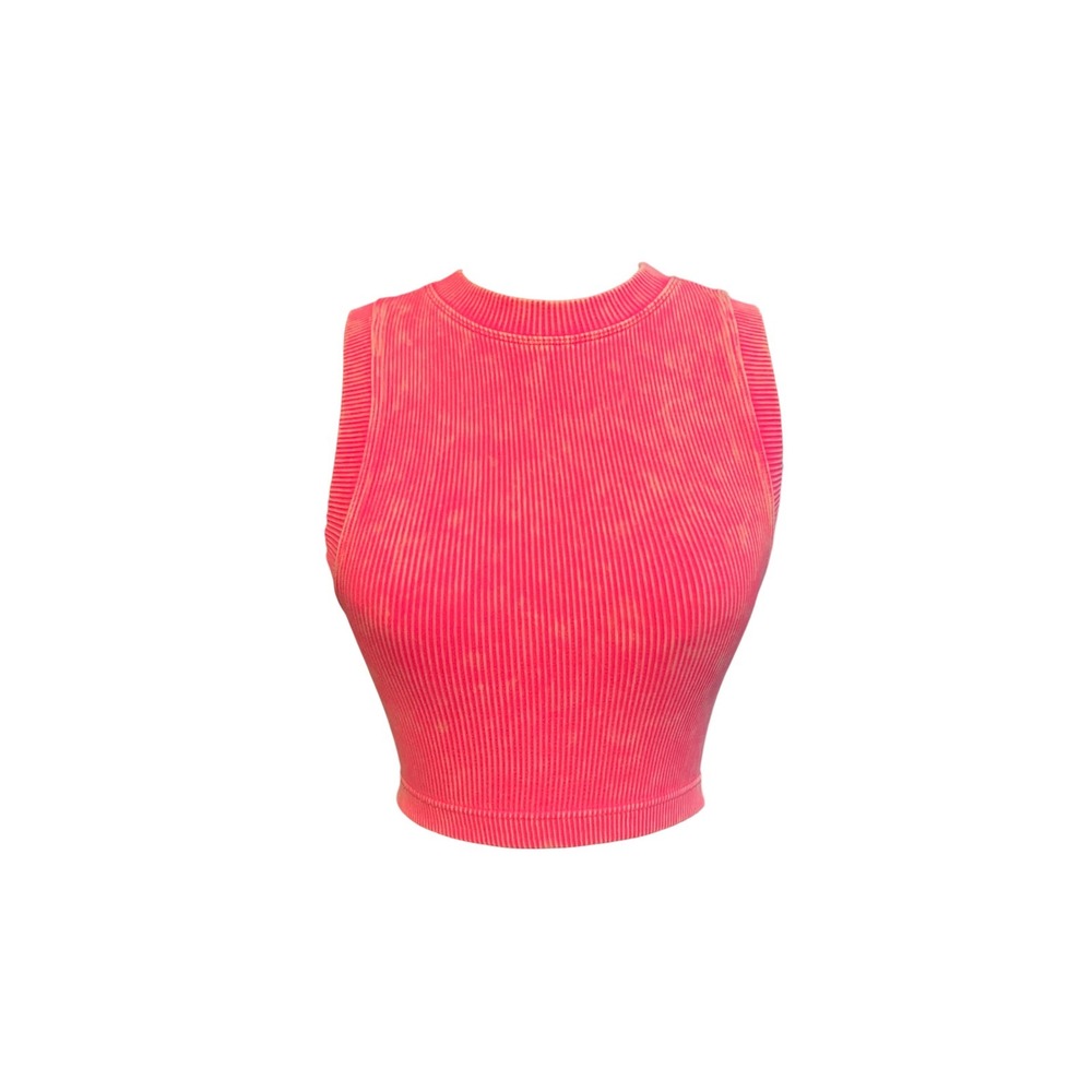 Zenana crop Tank Neon Pink Acid‎ Wash Ribbed Seamless Top L//XL